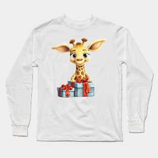 Baby Christmas Giraffe With Gift Long Sleeve T-Shirt